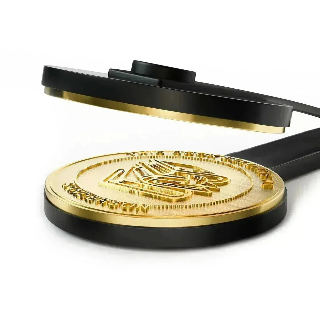 Close-up of an engraved solid brass embosser plate