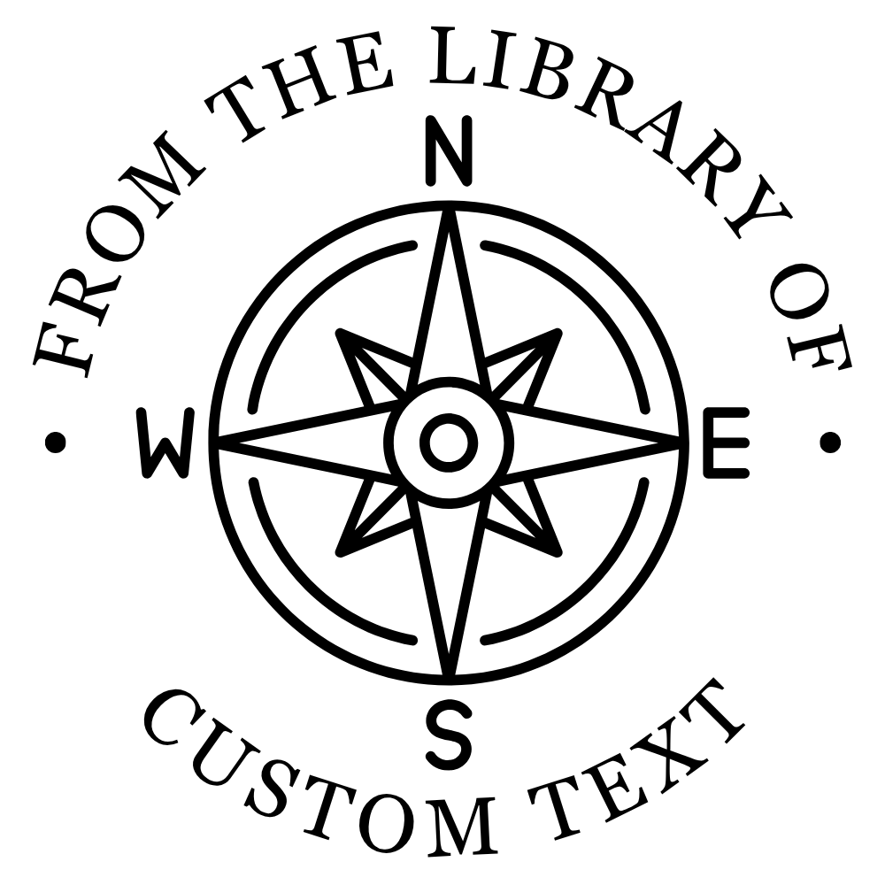 Compass rose stamp design with 'From the Library of Custom Text' in black outline